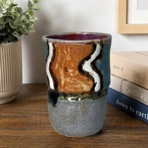 Handmade Studio Pottery Cup Bud Vase Signed Kelly Hask Artisan Ceramic Cup